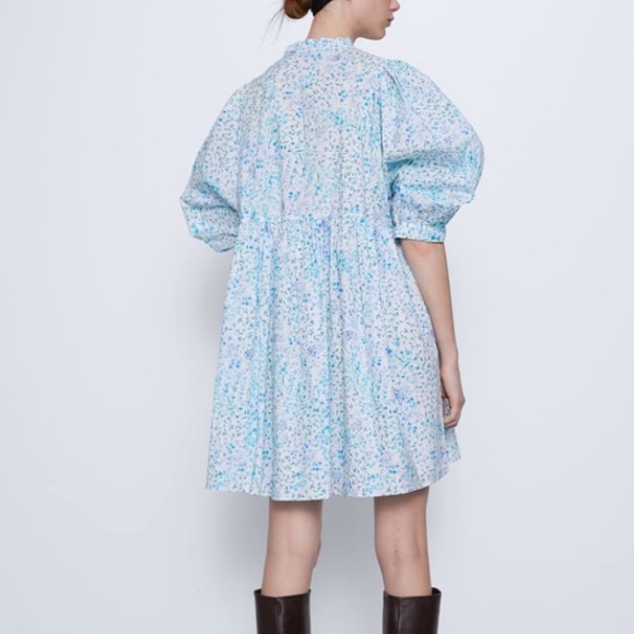Zara blue printed poplin dress NWT - Picture 8 of 10